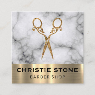 Cartão De Visita Quadrado Rico Salon Shears Marble Trim Dourado