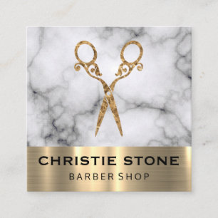 Cartão De Visita Quadrado Rico Salon Shears Marble Trim Dourado