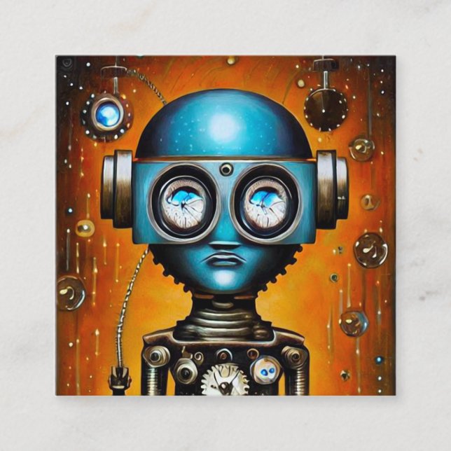 Cartão De Visita Quadrado Robô Futurístico Retroativo (Frente)