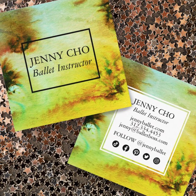 Cartão De Visita Quadrado Rochas e salpicos Aquarela Abstrato (Criador carregado)