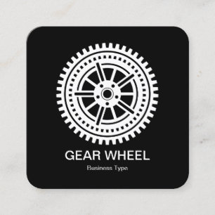 Cartão De Visita Quadrado Roda de engrenagens 04 - Branco em Preto
