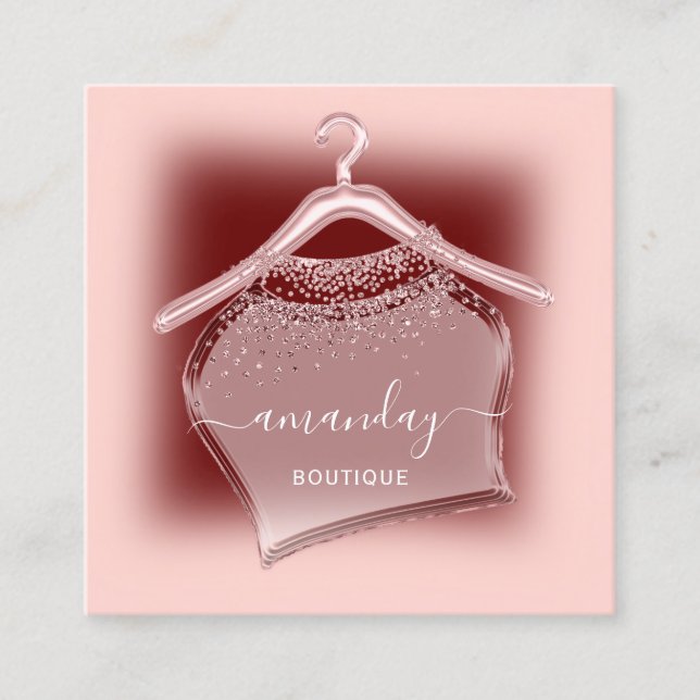Cartão De Visita Quadrado Rosa Burgundy Fashion Boutique Compra Cloth Hanger (Frente)