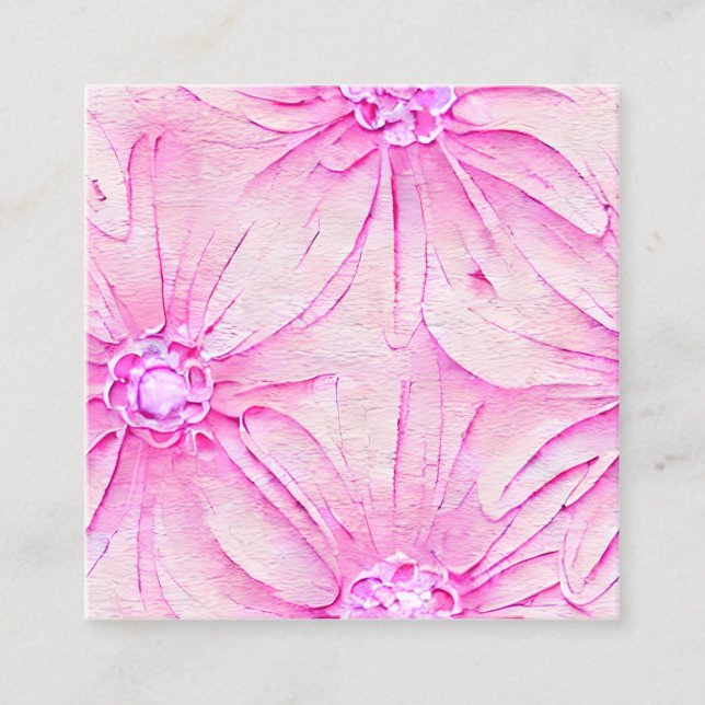Cartão De Visita Quadrado Rosa claro Chique Flor Watercolo (Frente)