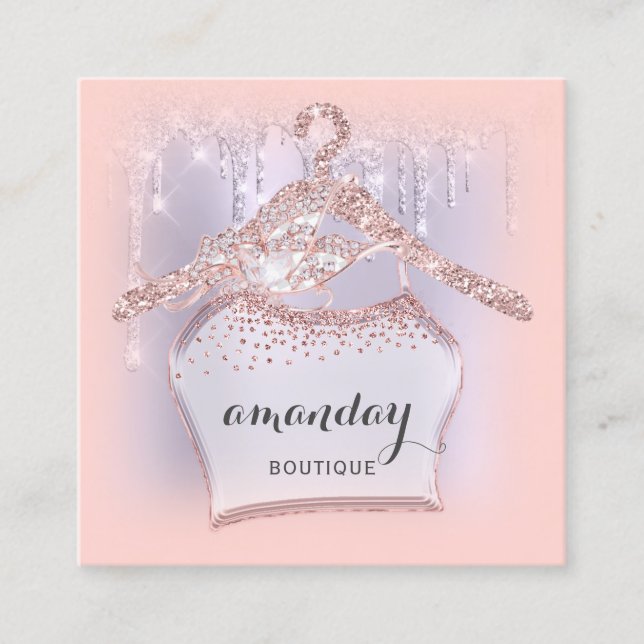 Cartão De Visita Quadrado Rosa Cloth Hanger Dress Fashion Blog Purple Drives (Frente)