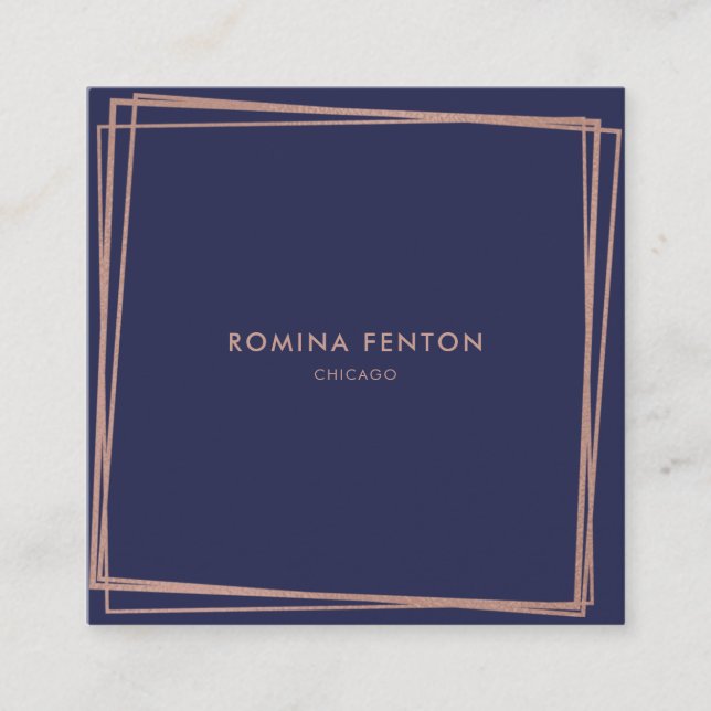 Cartão De Visita Quadrado Rosa de abstrato Gold Foil Frames Moderno Professi (Frente)