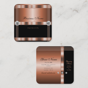 Cartão De Visita Quadrado Rosa de luxo Dourado e preto com as restas de Faux