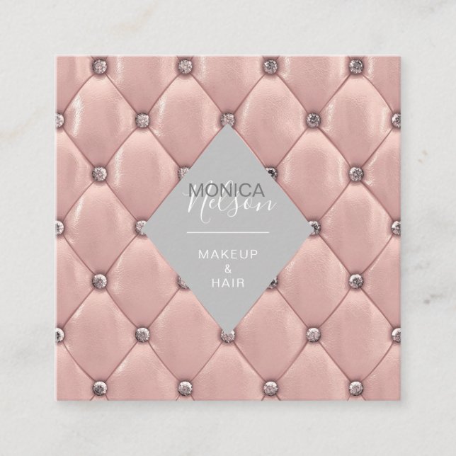 Cartão De Visita Quadrado rosa de ouro luxuoso e afiado (Frente)