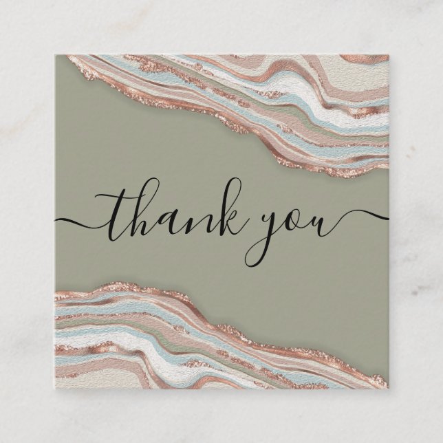 Cartão De Visita Quadrado rosa de ouro moderno obrigado agate para sua ordem (Frente)