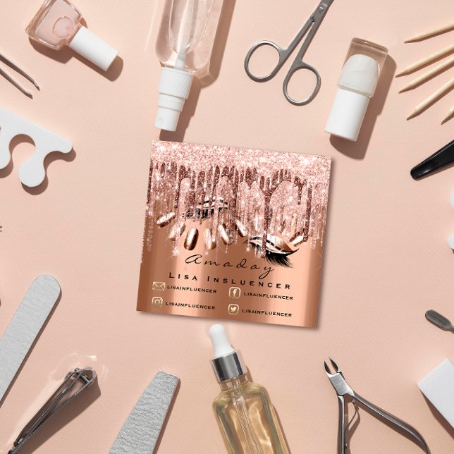 Cartão De Visita Quadrado Rosa do Manicure de prego de artista profissional (Criador carregado)