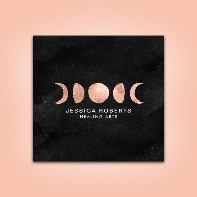 Cartão De Visita Quadrado Rosa Dourada Lua Fases Espiritais Zen (Criador carregado)