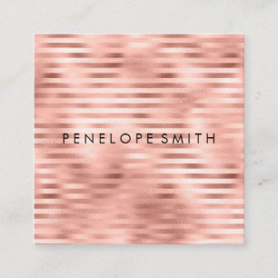 Cartão De Visita Quadrado Rosa Dourado Stripes Beaulist