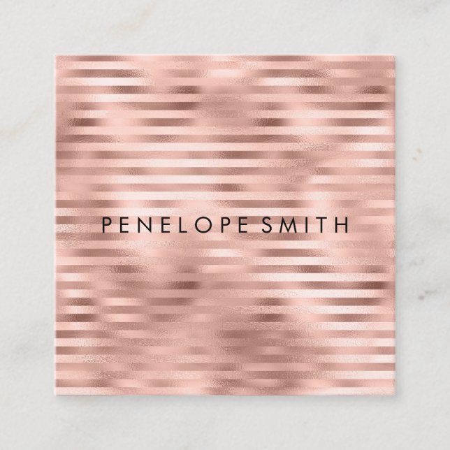 Cartão De Visita Quadrado Rosa Dourado Stripes Beaulist (Frente)