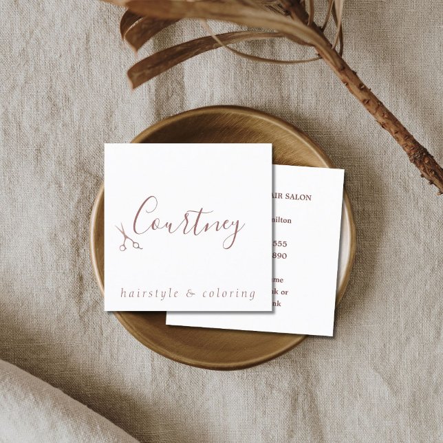 Cartão De Visita Quadrado Rosa Elegante, lista de cabelos brancos Dourados (Criador carregado)