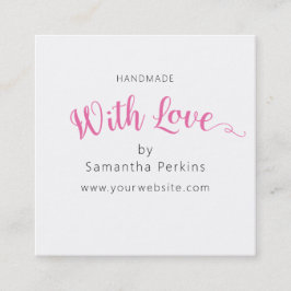 Cartão De Visita Quadrado Rosa Elegante Simples e Feita à Mão Branca Com Amo