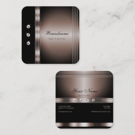 Cartão De Visita Quadrado Rosa Escuro Elegante Dourado e Preto com Reféns