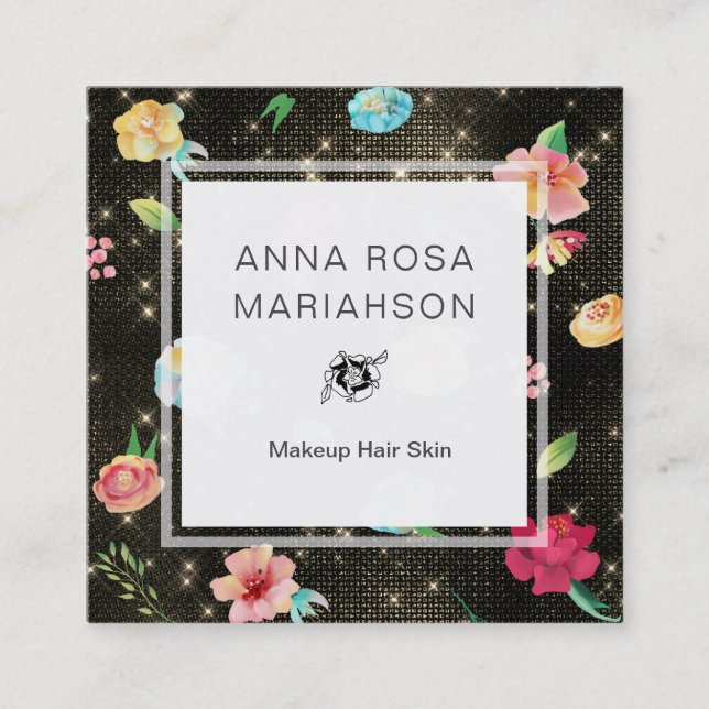 Cartão De Visita Quadrado *~* Rosa Floral moderno - Padrão de Sequência Dour (Frente)