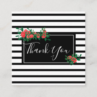 Cartão De Visita Quadrado Rosa Floral Obrigado