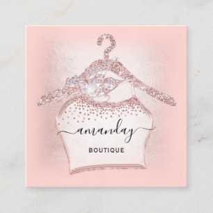 Cartão De Visita Quadrado Rosa Glitter Cloth Hanger Boutique