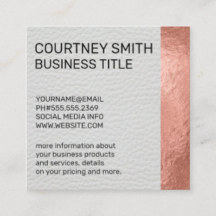 Cartão De Visita Quadrado Rosa Gold Foil Metálico Trim Branco Couro Branco