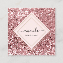 Cartão De Visita Quadrado Rosa profissional Beleza de quadro Spa Glitter