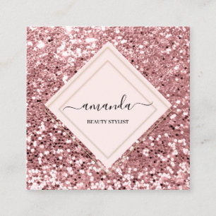 Cartão De Visita Quadrado Rosa profissional Beleza de quadro Spa Glitter