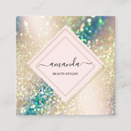 Cartão De Visita Quadrado Rosa profissional Hológrafo Rosa de beleza