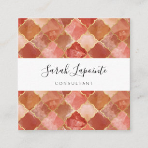Cartão De Visita Quadrado Rosa Quartz & Chic Dourado & Elegante padrão marr