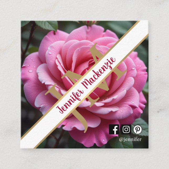 Cartão De Visita Quadrado Rosa Rosa Rosa bonito Gerada AI (Frente)