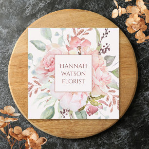 Cartão De Visita Quadrado Rosa Rosa Rosa Elegante e Buquê Floral de Peony