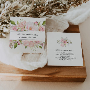 Cartão De Visita Quadrado Rosas cor-de-rosa bonito no branco   floral