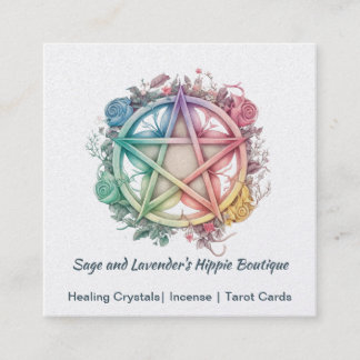 Cartão De Visita Quadrado Rosas de aquarelas e Pentagrama