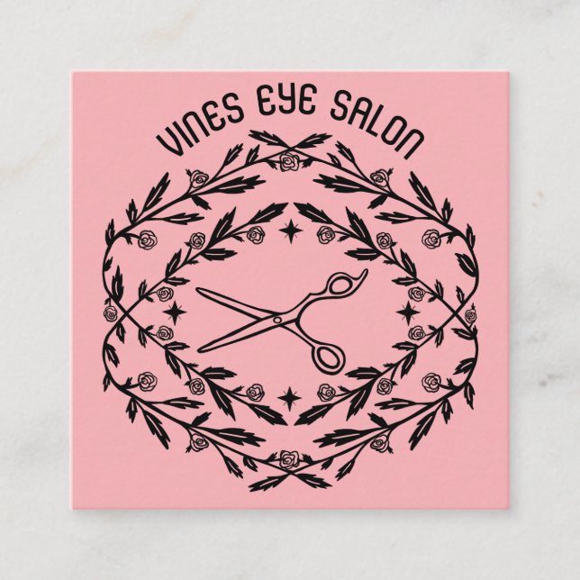 Cartão De Visita Quadrado Rosas de tesoura de cabelo Vinhas Boho Mágico QR S (Frente)