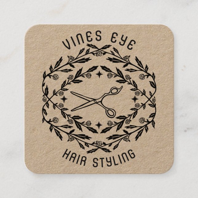 Cartão De Visita Quadrado Rosas de tesoura de salão de cabelo Vinhas Boho Kr (Frente)