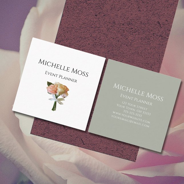 Cartão De Visita Quadrado Rosas Elegantes Boho Botânico Blush Professional (Criador carregado)