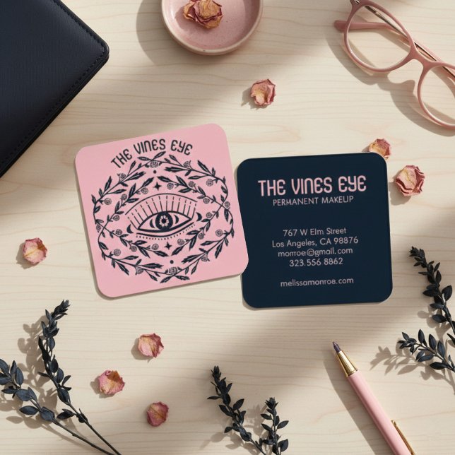 Cartão De Visita Quadrado Rosas Místicos Vinhas Magnéticas Boho (Mystical Eye Roses Vines Magical Boho Square Business Card
)