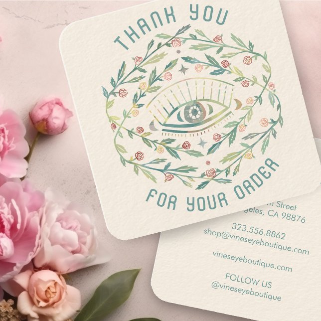 Cartão De Visita Quadrado Rosas Místicos Vinhas Ordem Magnética Obrigado (Mystical Eye Roses Vines Magical Order Thank You Square Business Card
)