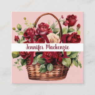 Cartão De Visita Quadrado Rosas Rosa Burgundy Vermelho Elegante Feminino