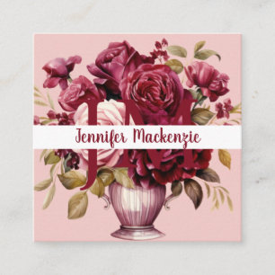 Cartão De Visita Quadrado Rosas Vermelhas Burgundy Rosa Elegantes Femininas