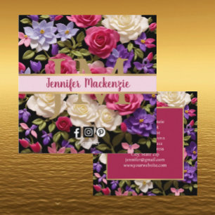Cartão De Visita Quadrado Rosas Vintage Flores Dourado Lindas Rosa Roxo