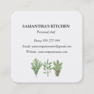 Cartão De Visita Quadrado Rosemary Thyme Sage Herbs Potes culinários de chef