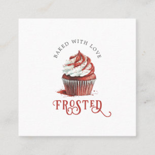 Cartão De Visita Quadrado Rótulo de Cupcake Red Velvet Baker Caligrafia Scri