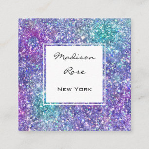 Cartão De Visita Quadrado Roxo, Azul e Verde Brilhante Glitter na Moda