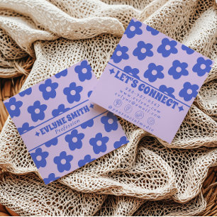 Cartão De Visita Quadrado Roxo Azul Retro Floral Divertido Boho Moderno