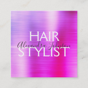 Cartão De Visita Quadrado Roxo cor-de-rosa cabeleireiro escovado do metal