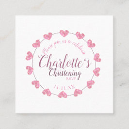 Cartão De Visita Quadrado RSVP mini filha batizante rosa e branca