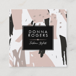Cartão De Visita Quadrado Rubor de Traços Modernos & Preto