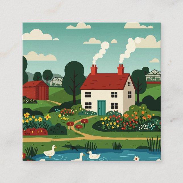 Cartão De Visita Quadrado Rural town (Frente)