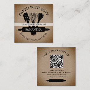 Cartão De Visita Quadrado Russo Kraft assado com código QR de amor Obrigado