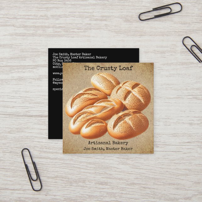 Cartão De Visita Quadrado Rustic Artisanal Bakery Square Business Card (Frente/Verso In Situ)