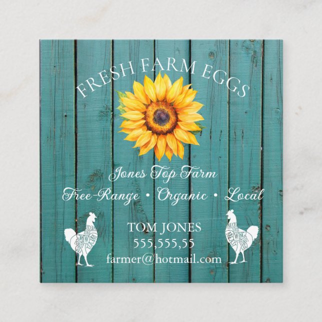Cartão De Visita Quadrado Rustic Chicken Egg Farmer Business Card | Poultry  (Frente)